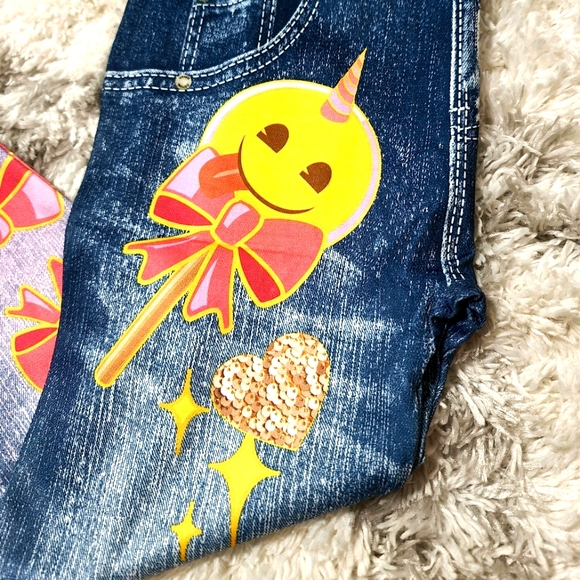 emoji Girls Colorful Fake Jeans - Picture 2 of 12